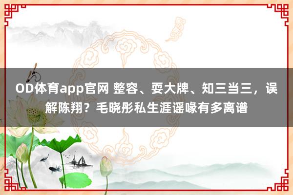 OD体育app官网 整容、耍大牌、知三当三，误解陈翔？毛晓彤私生涯谣喙有多离谱