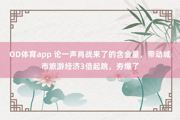 OD体育app 论一声肖战来了的含金量，带动城市旅游经济3倍起跳，夯爆了