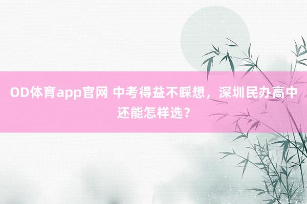 OD体育app官网 中考得益不睬想，深圳民办高中还能怎样选？