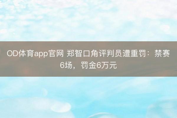 OD体育app官网 郑智口角评判员遭重罚：禁赛6场，罚金6万元